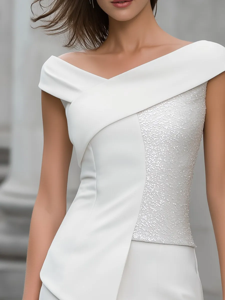 Asymmetric Off-Shoulder Sequin Panel Structured Top sold by Mooyius product image thumbnail 2