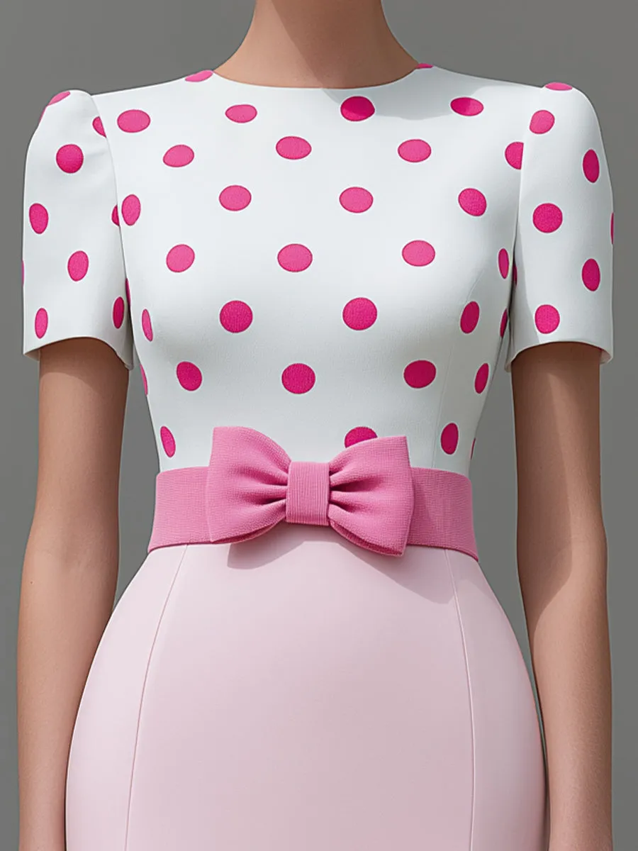 Polka Dot Bow Waist Tailored Midi Sheath Dress sold by Mooyius product image thumbnail 2