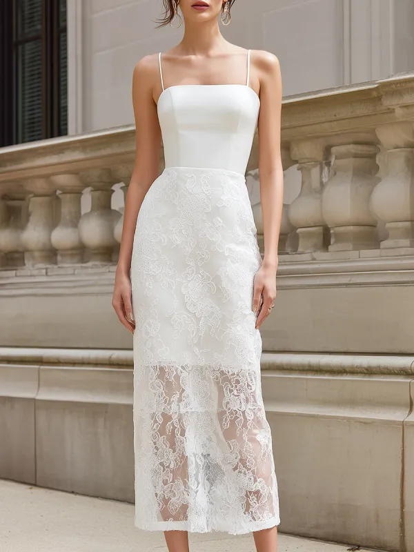 Spaghetti Strap Lace Overlay Bodycon Midi Dress made by Mooyius