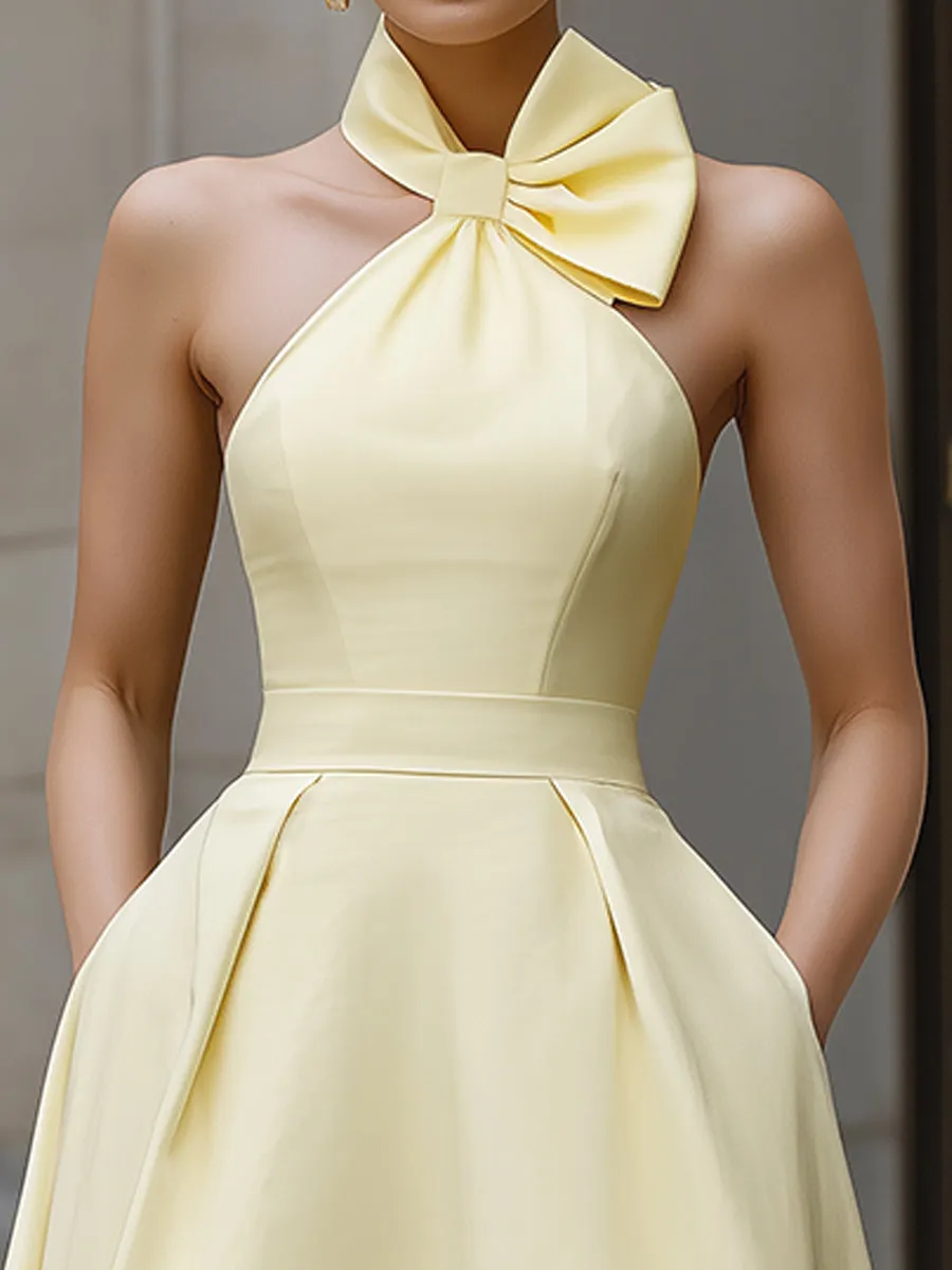 Halter Neck Bow Detail High-Low A-Line Maxi Dress sold by Mooyius product image thumbnail 2