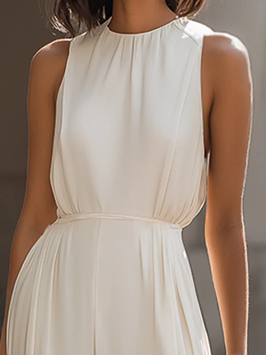 High-Neck Sleeveless Wide-Leg Flowing Jumpsuit sold by Mooyius product image thumbnail 3