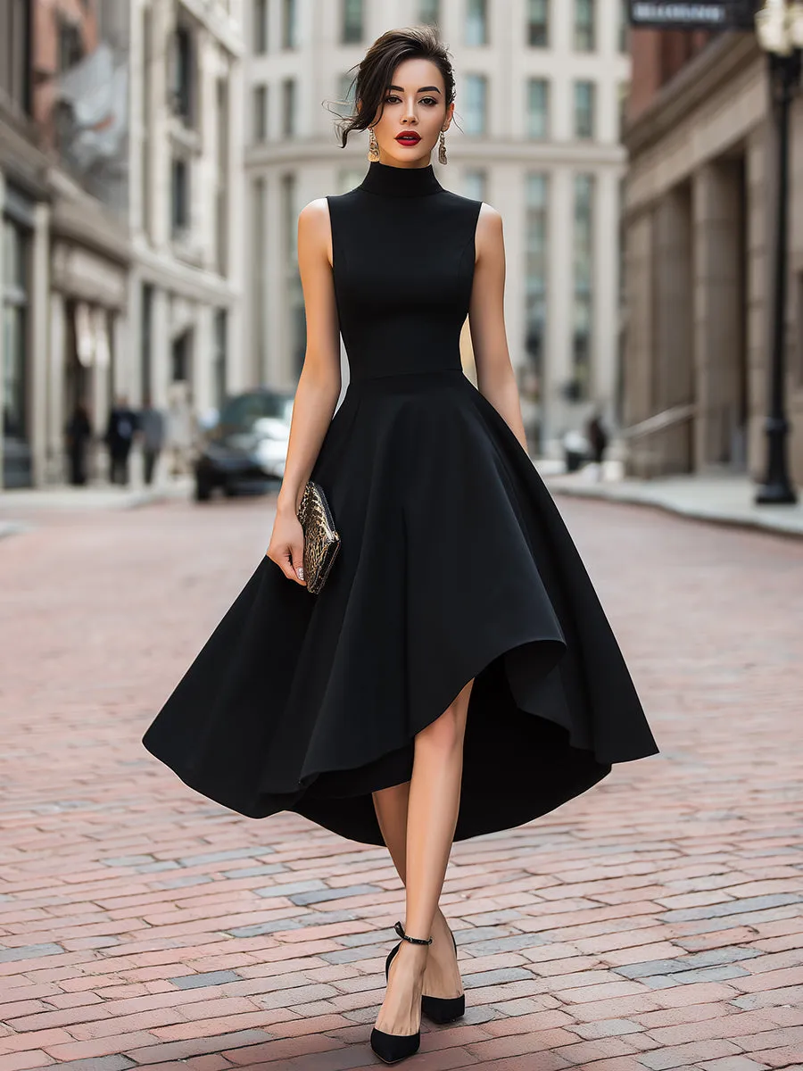 Sleeveless High-Neck Asymmetric Hem A-Line Midi Dress sold by Mooyius product image thumbnail 2