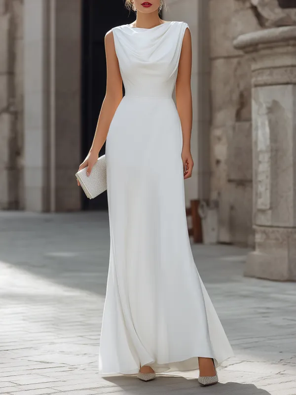 Sleeveless Draped Cowl Neck A-Line Maxi Dress made by Mooyius
