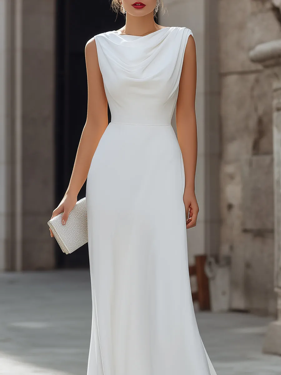 Sleeveless Draped Cowl Neck A-Line Maxi Dress sold by Mooyius product image thumbnail 3