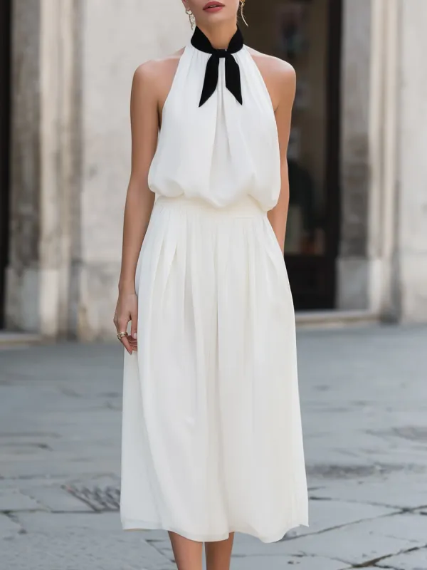 Halter Neck Contrast Tie Detail Top & A-Line Skirt Set made by Mooyius