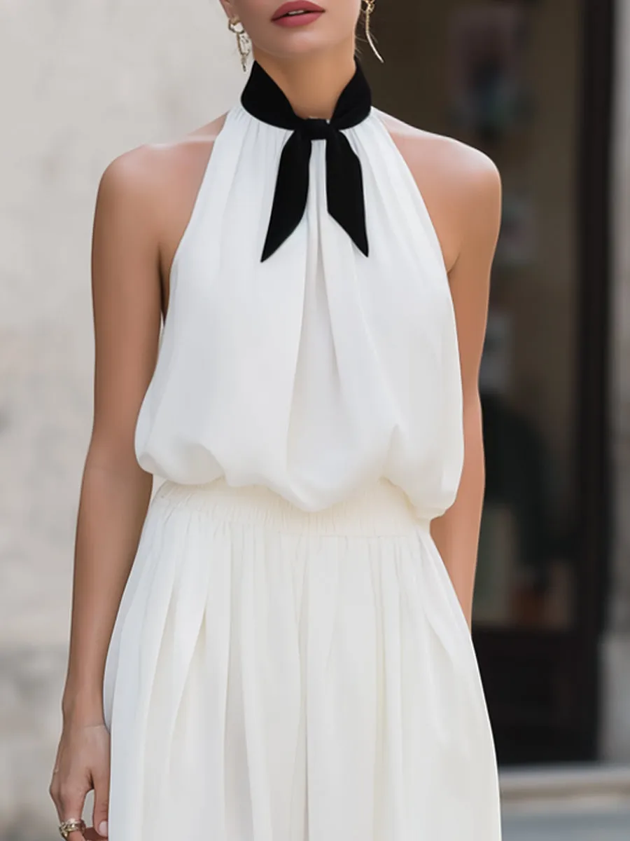 Halter Neck Contrast Tie Detail Top & A-Line Skirt Set sold by Mooyius product image thumbnail 3