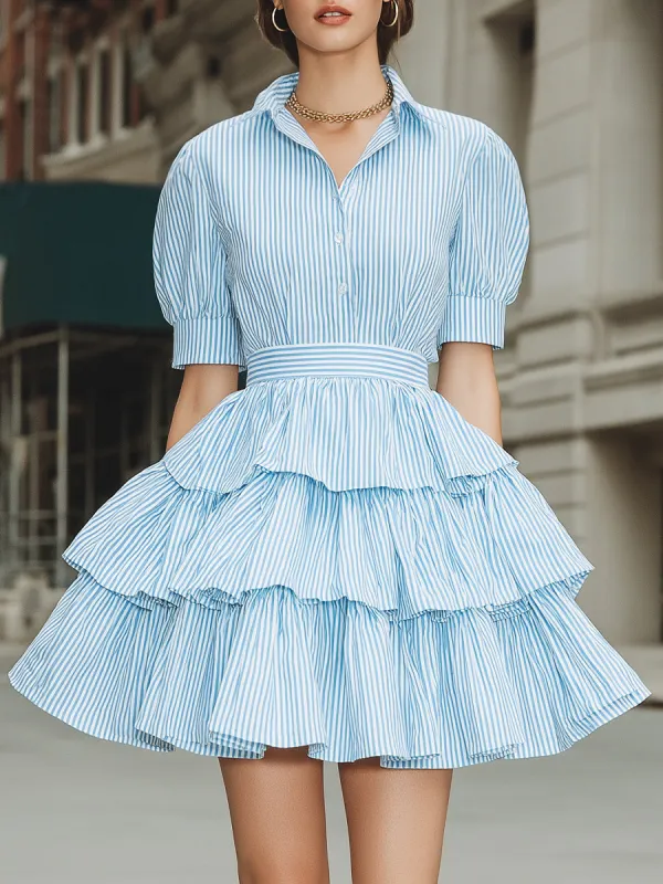 Striped Tiered Ruffle Shirt Mini Dress made by Mooyius