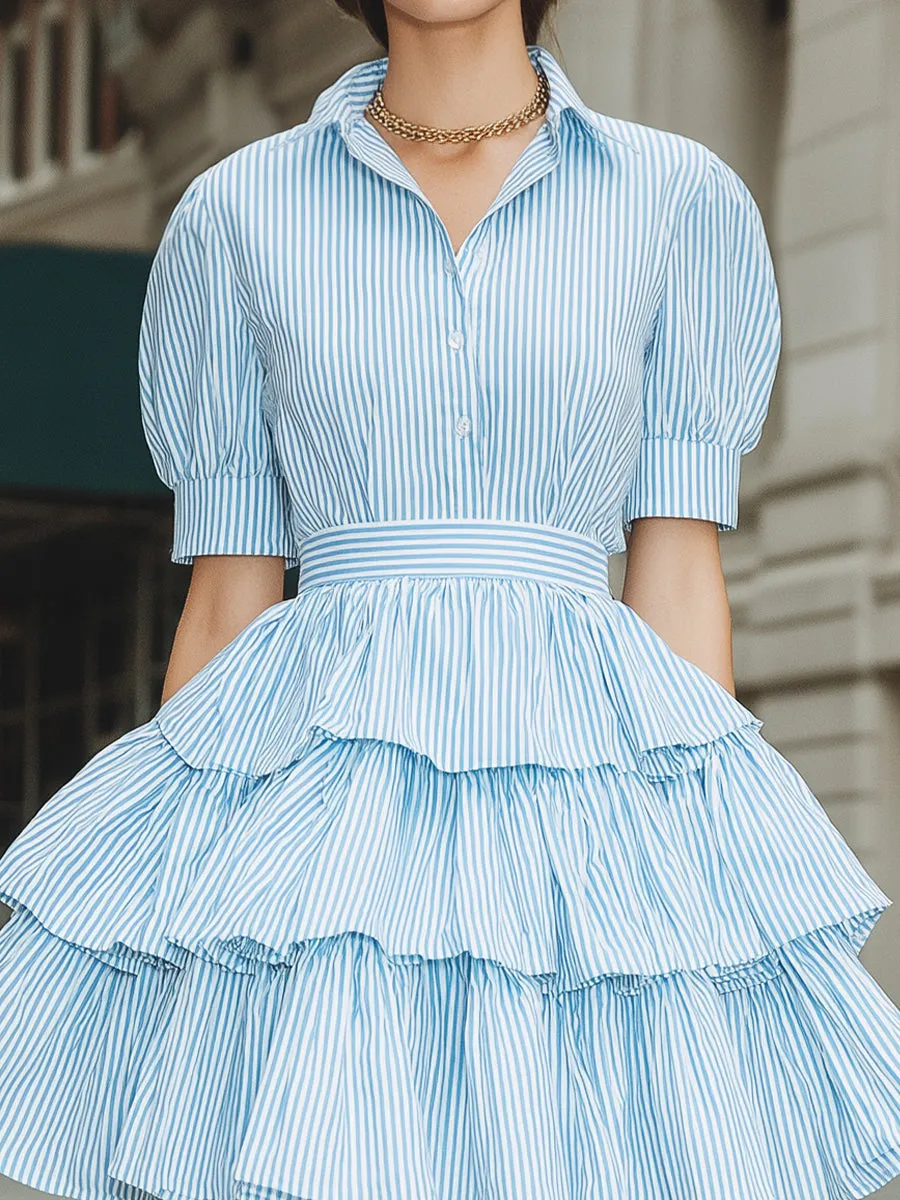 Striped Tiered Ruffle Shirt Mini Dress sold by Mooyius product image thumbnail 2