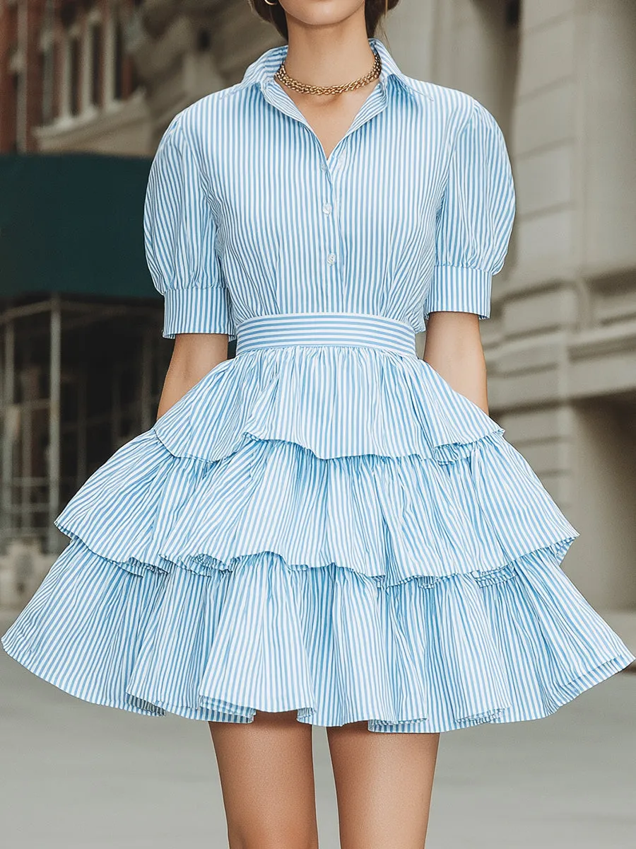 Striped Tiered Ruffle Shirt Mini Dress sold by Mooyius product image thumbnail 3