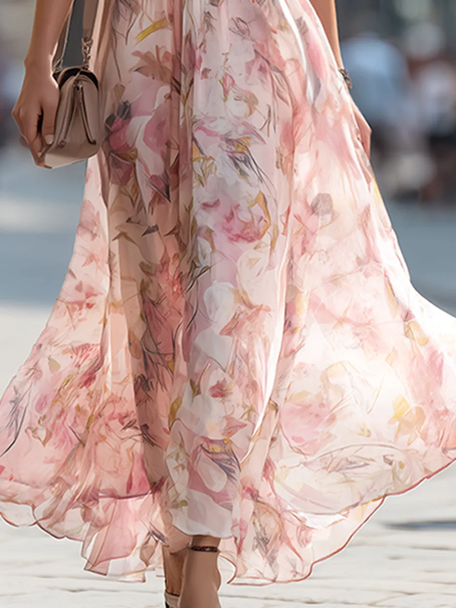 Elegant Halter Neck Floral Print Flowing Maxi Dress sold by Mooyius product image thumbnail 4