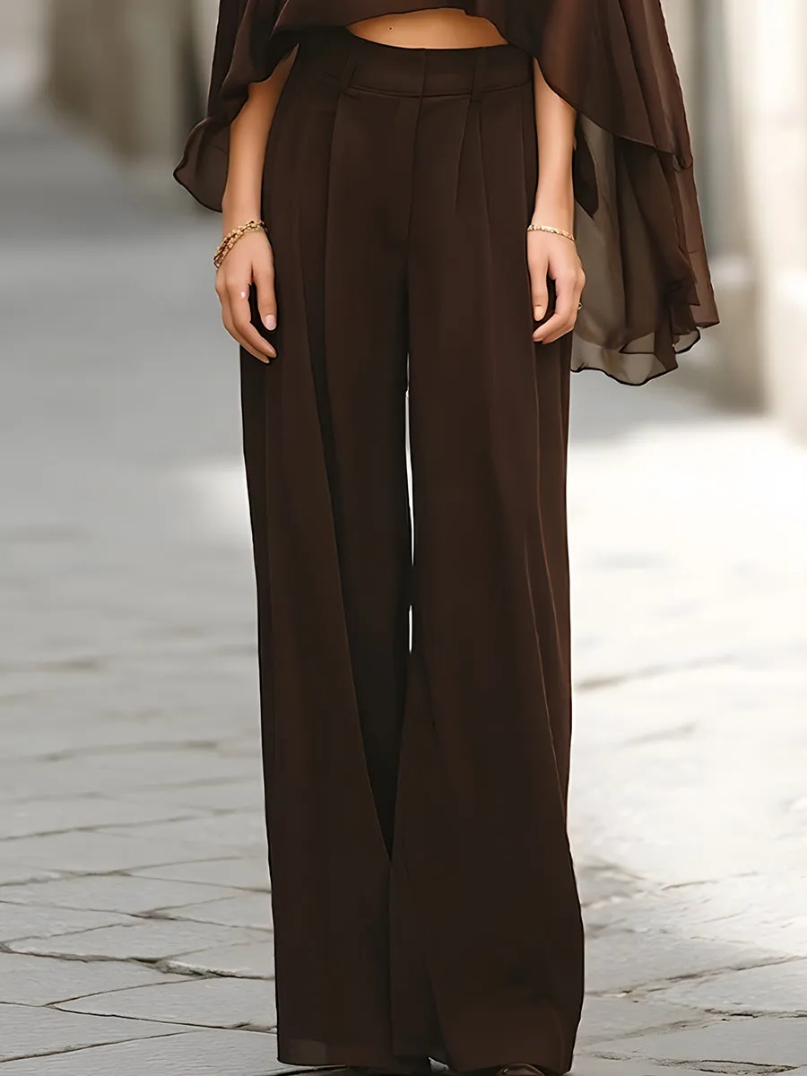 Sheer Cape Top & High-Waist Wide-Leg Trousers Set sold by Mooyius product image thumbnail 4