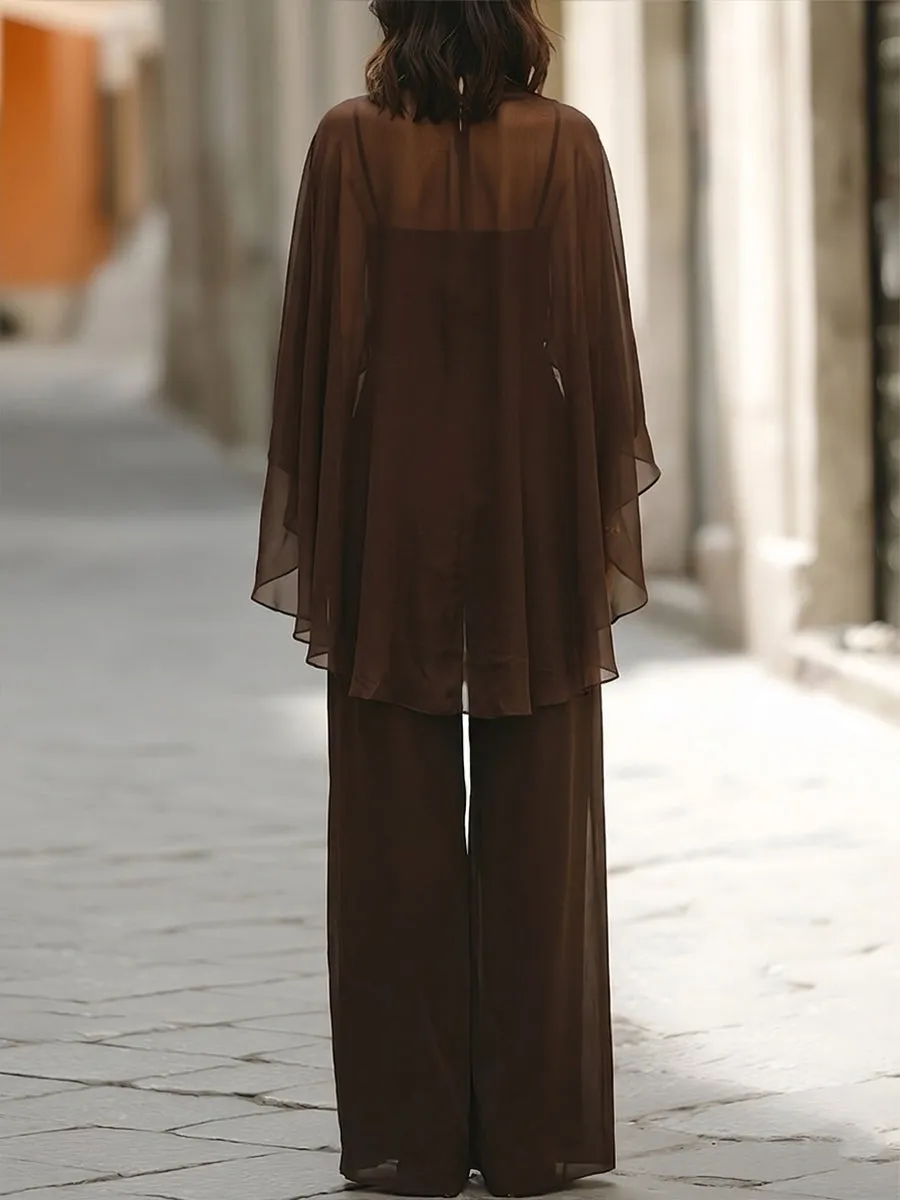 Sheer Cape Top & High-Waist Wide-Leg Trousers Set sold by Mooyius product image thumbnail 2