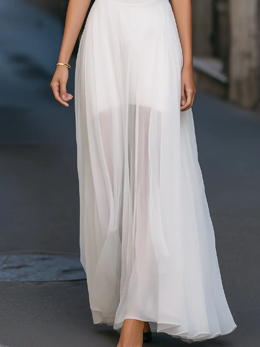 Asymmetric Cut-Out Sheer Flowing Maxi Dress sold by Mooyius product image thumbnail 4