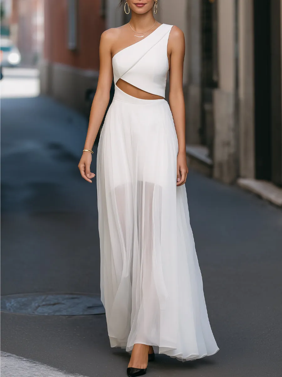 Asymmetric Cut-Out Sheer Flowing Maxi Dress sold by Mooyius