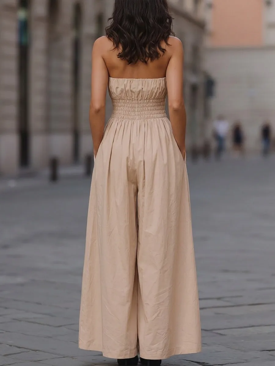 Strapless Smocked Waist Wide-Leg Jumpsuit sold by Mooyius product image thumbnail 2