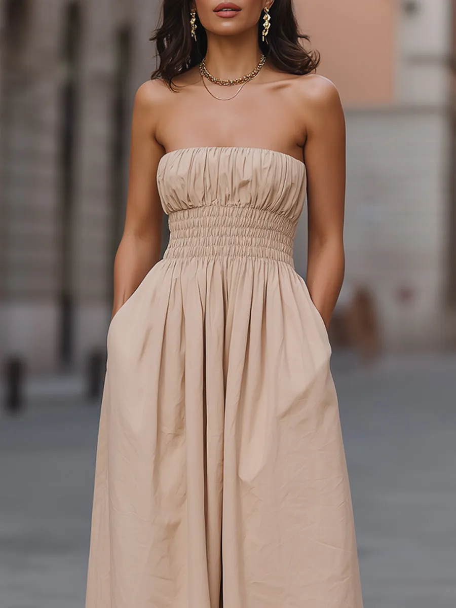 Strapless Smocked Waist Wide-Leg Jumpsuit sold by Mooyius product image thumbnail 3