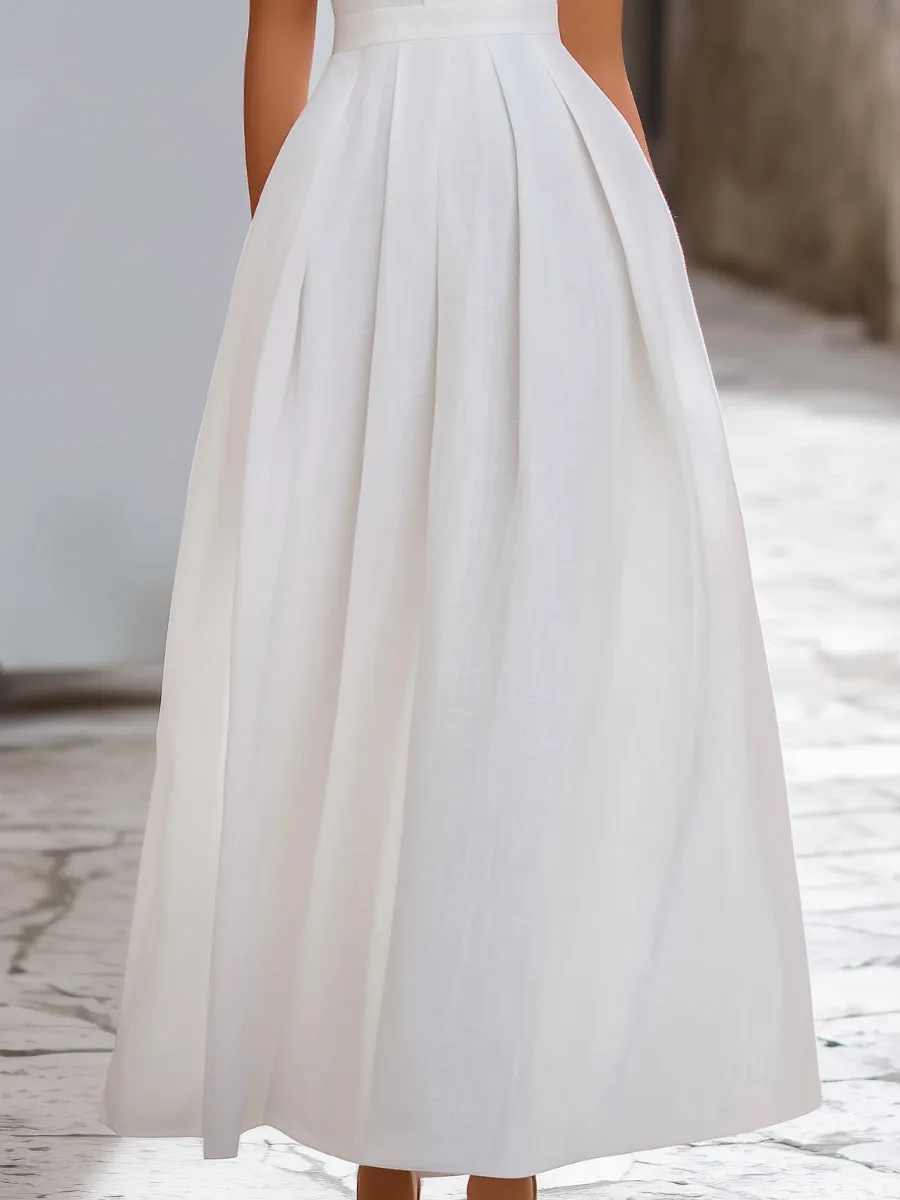 V-Neck Short Sleeve Pleated A-Line Maxi Dress sold by Mooyius product image thumbnail 3