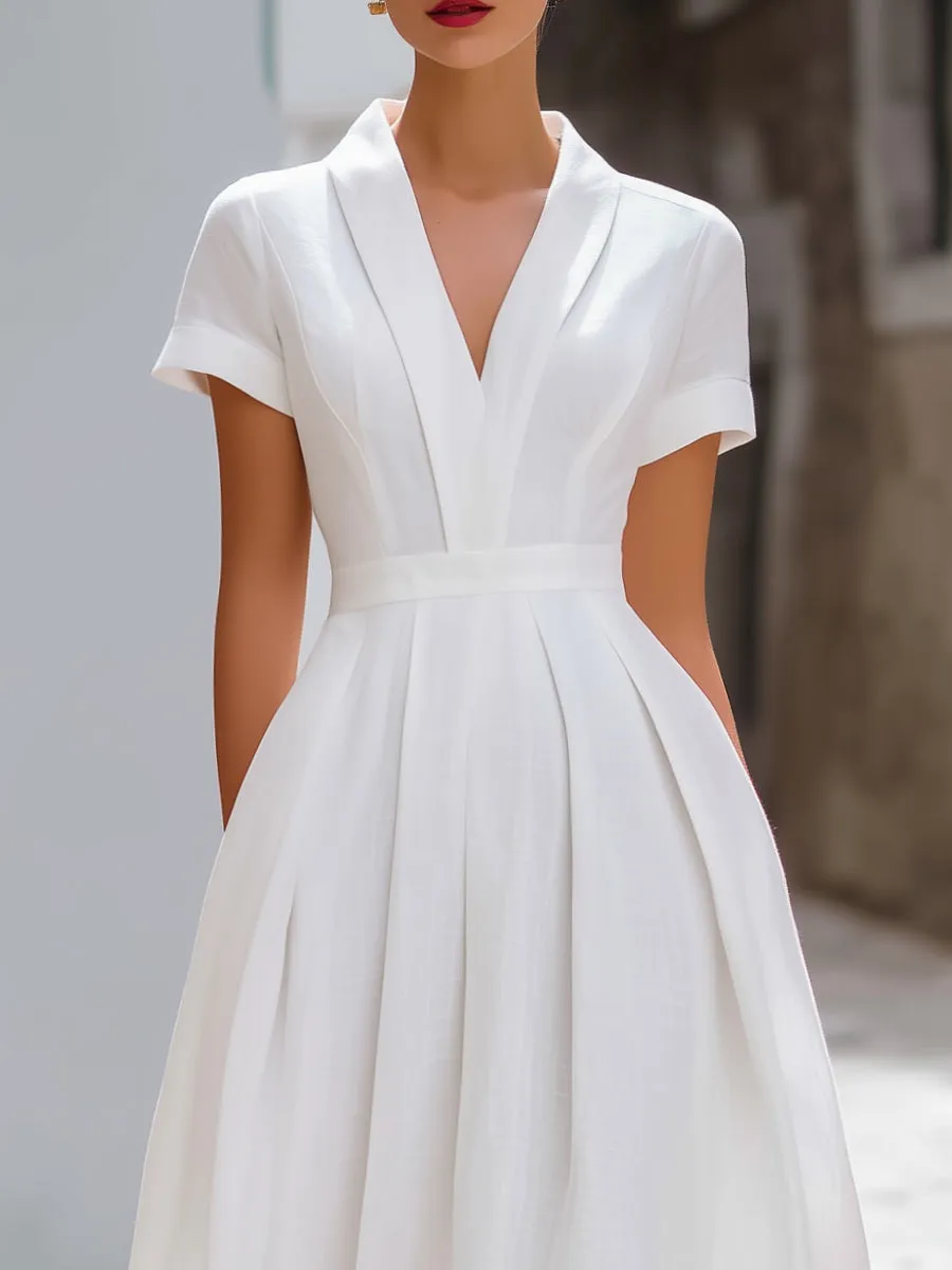 V-Neck Short Sleeve Pleated A-Line Maxi Dress sold by Mooyius product image thumbnail 2
