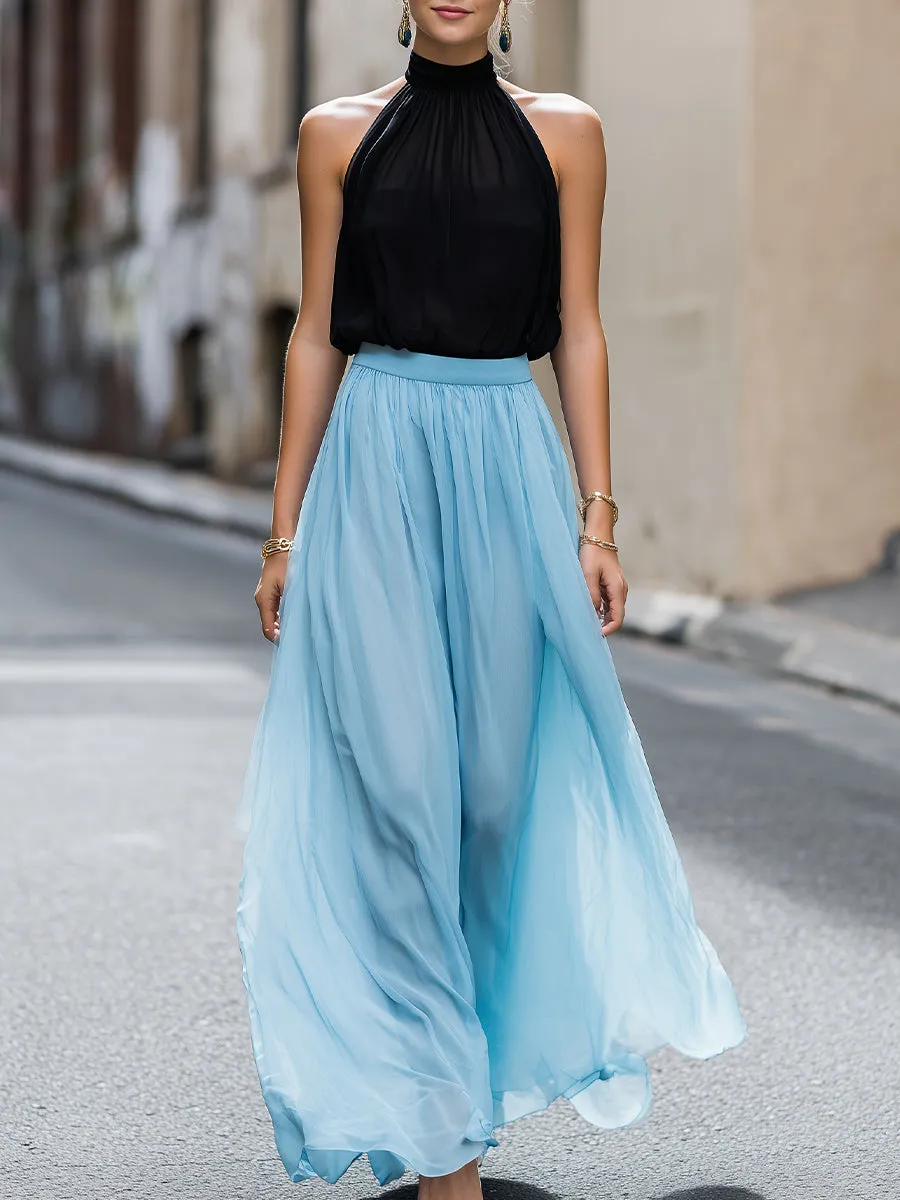 Embroidered Sheer Sleeve Top And Pleated Tulle Skirt Set sold by Mooyius