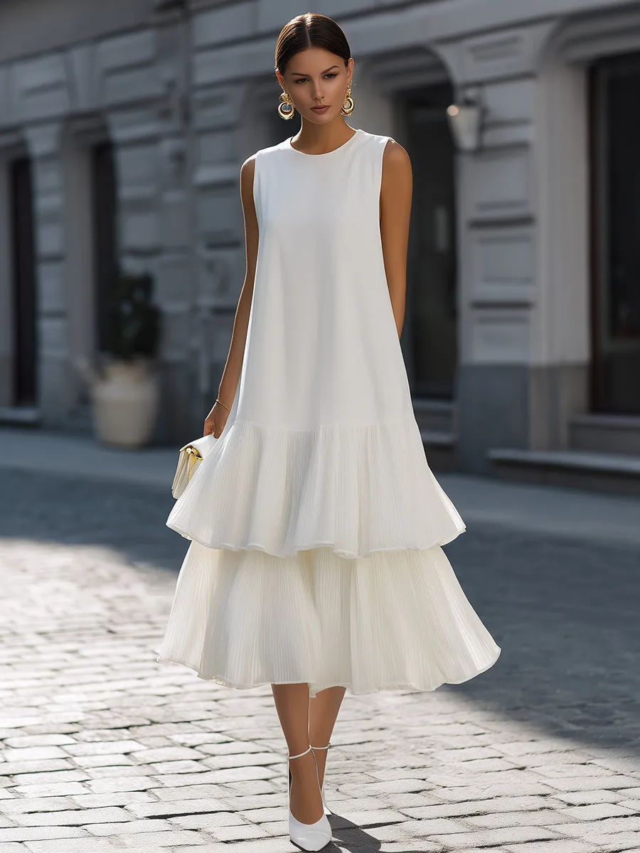 Sleeveless Crew Neck Structured A-Line Midi Dress sold by Mooyius product image thumbnail 2