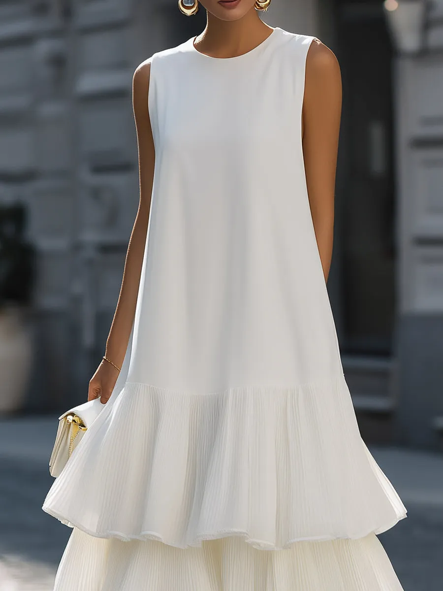 Sleeveless Crew Neck Structured A-Line Midi Dress sold by Mooyius product image thumbnail 3