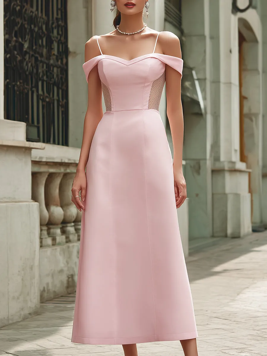 Elegant Pink Off-the-Shoulder Maxi Dress sold by Mooyius