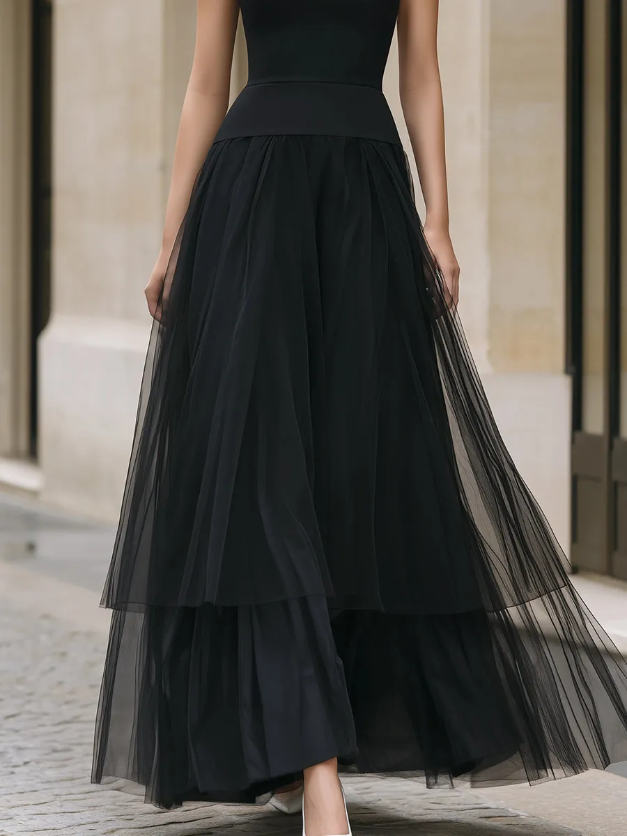 Elegant Black Tiered Tulle Maxi Dress sold by Mooyius product image thumbnail 3