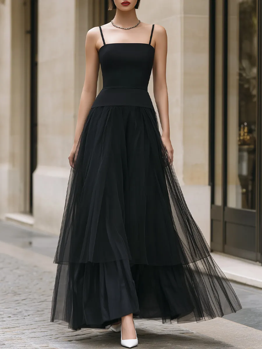 Elegant Black Tiered Tulle Maxi Dress sold by Mooyius