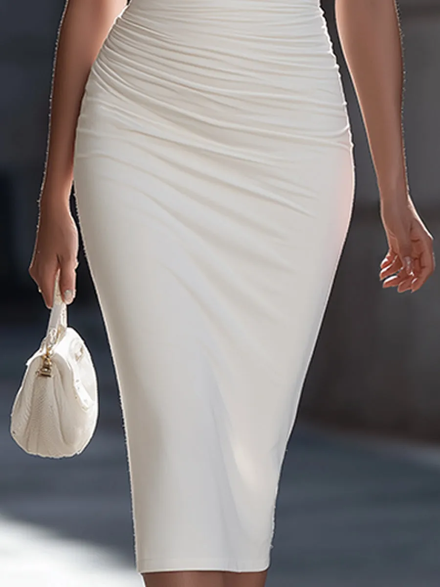 One-Shoulder Ruched Bodycon Midi Dress sold by Mooyius product image thumbnail 4