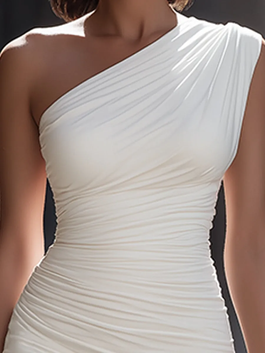 One-Shoulder Ruched Bodycon Midi Dress sold by Mooyius product image thumbnail 3