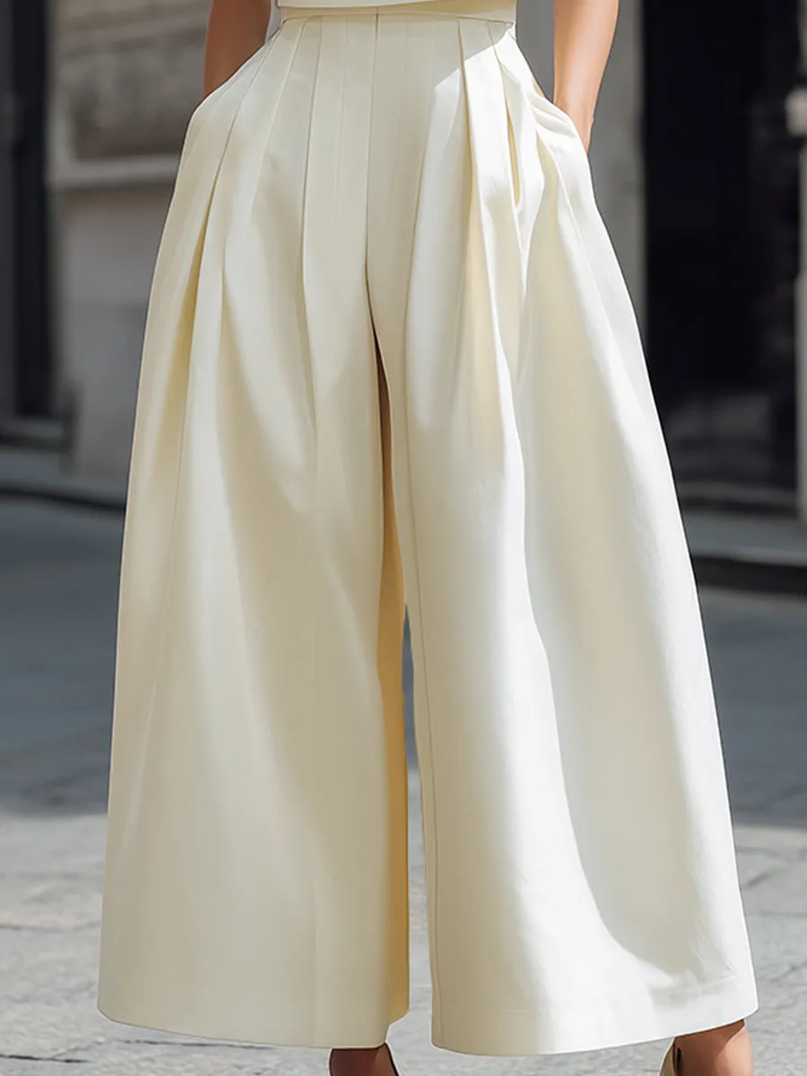 High-Neck Cropped Top And Pleated Wide-Leg Pants Set sold by Mooyius product image thumbnail 3