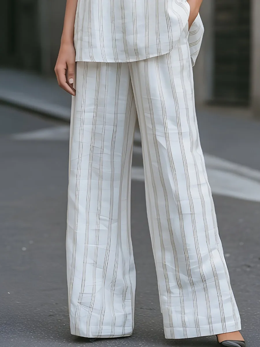 Minimalist Striped Sleeveless Top & Wide-Leg Pants Tailored Set sold by Mooyius product image thumbnail 4