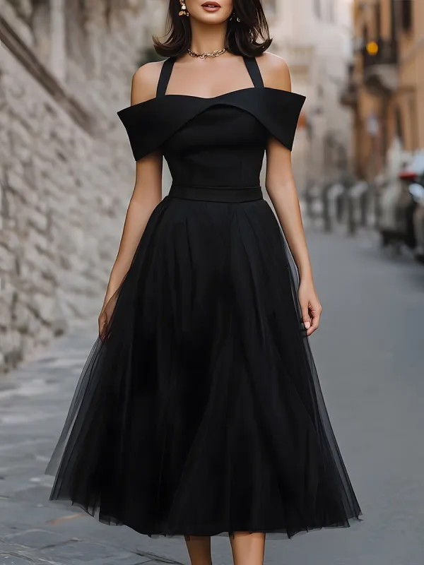 Off-Shoulder Structured Tulle Midi Dress made by Mooyius