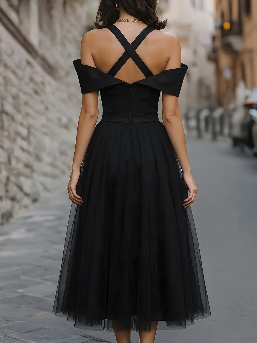 Off-Shoulder Structured Tulle Midi Dress sold by Mooyius product image thumbnail 2