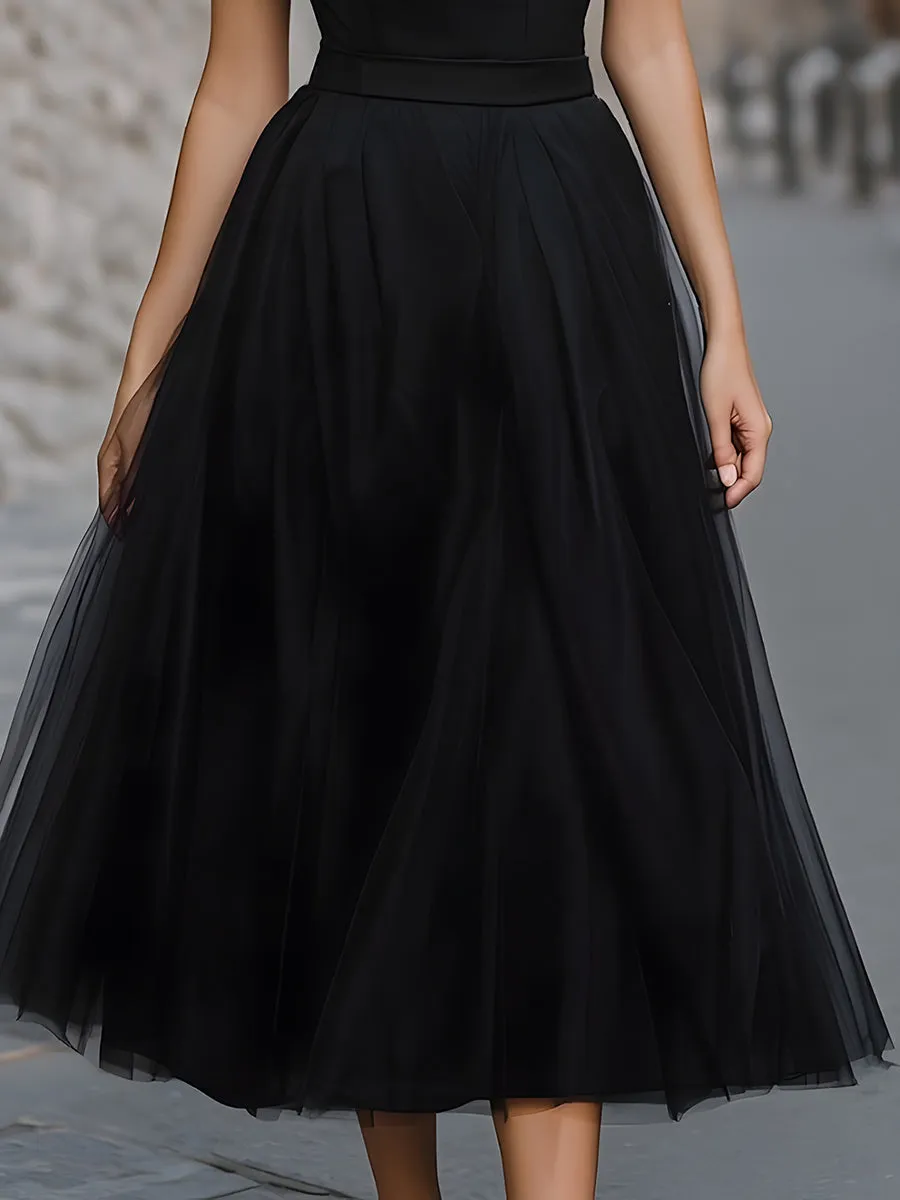 Off-Shoulder Structured Tulle Midi Dress sold by Mooyius product image thumbnail 4