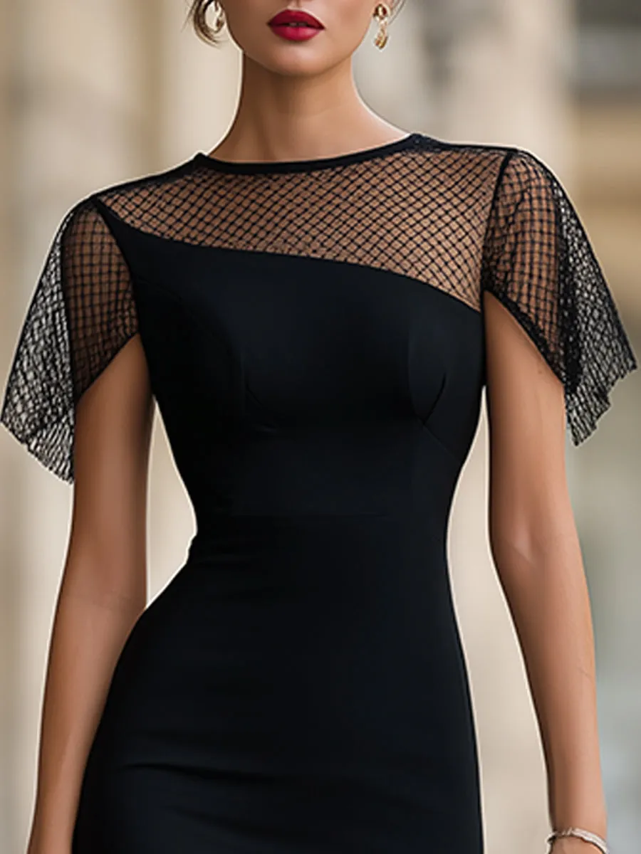 Sheer Mesh Panel Fitted Midi Dress sold by Mooyius product image thumbnail 4