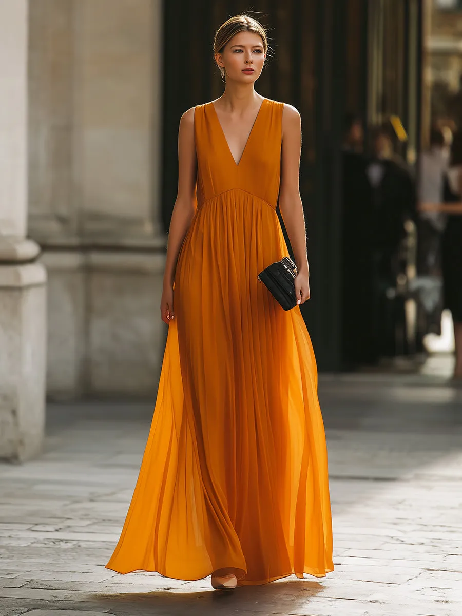 Pleated V-Neck Flowing Maxi Dress sold by Mooyius product image thumbnail 2