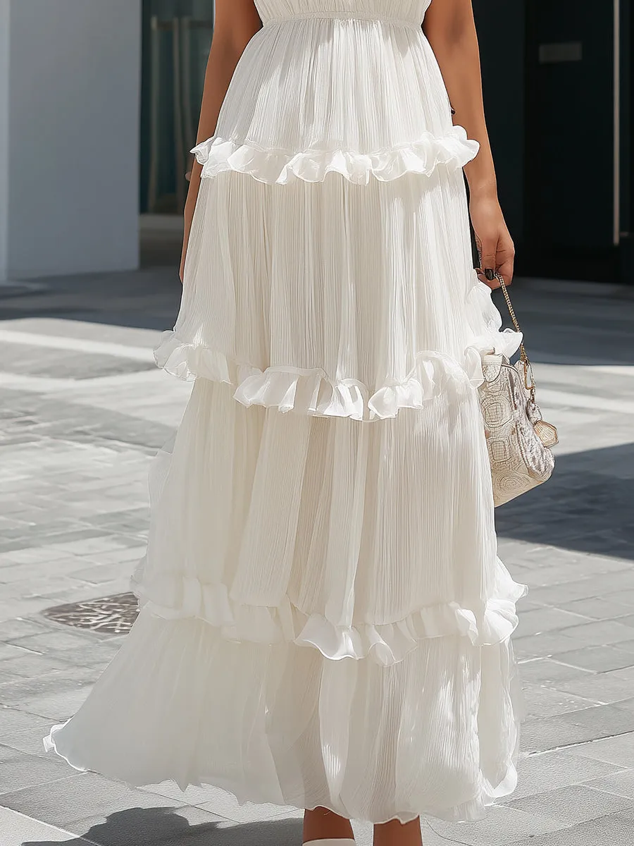 Elegant Chiffon Halter Neck Ruffle Tiered Maxi Dress sold by Mooyius product image thumbnail 4