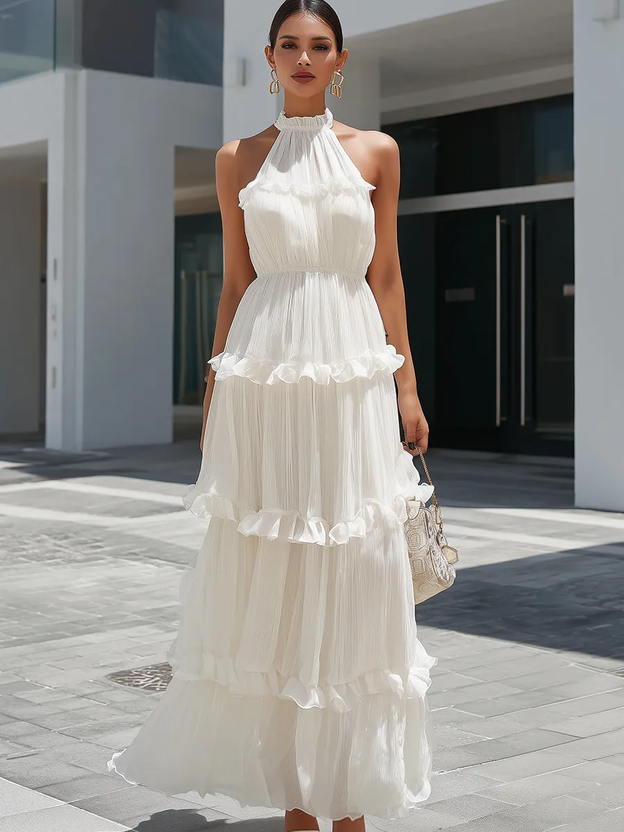 Elegant Chiffon Halter Neck Ruffle Tiered Maxi Dress sold by Mooyius product image thumbnail 2