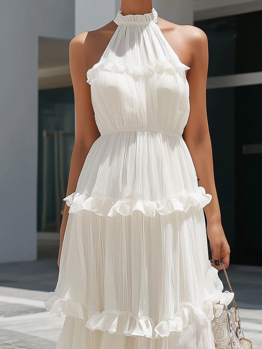 Elegant Chiffon Halter Neck Ruffle Tiered Maxi Dress sold by Mooyius product image thumbnail 3
