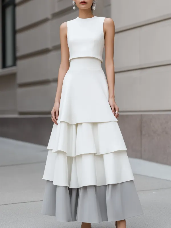 Sleeveless Layered Ruffle A-Line Maxi Dress made by Mooyius