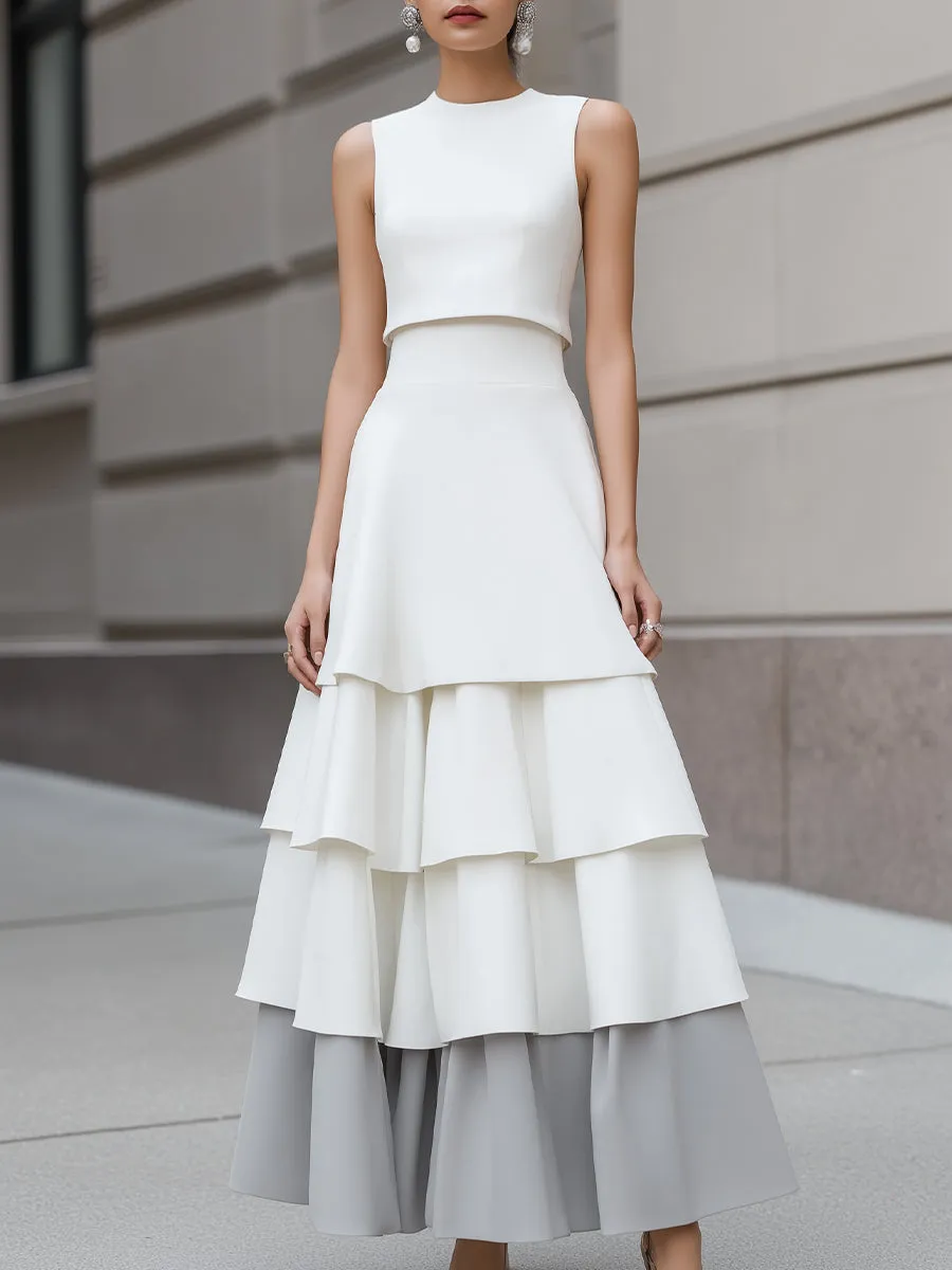 Sleeveless Layered Ruffle A-Line Maxi Dress sold by Mooyius