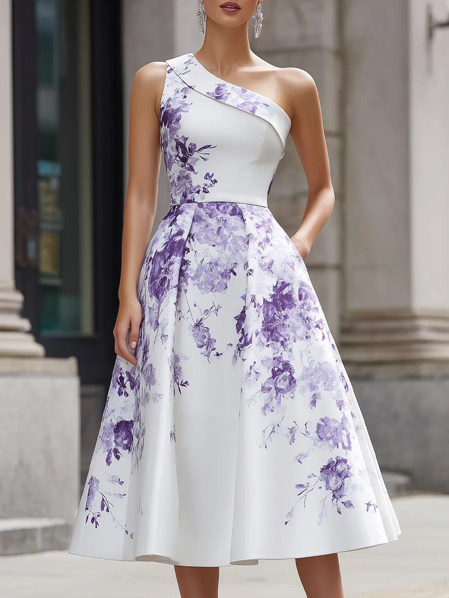 One-Shoulder Floral Print A-Line Midi Dress sold by Mooyius