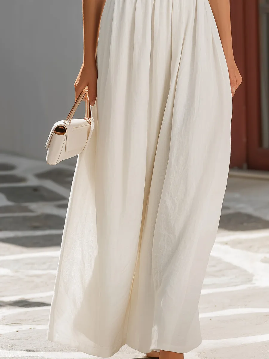 White Twist Halter Neck Smocked Waist Wide Leg Jumpsuit sold by Mooyius product image thumbnail 3