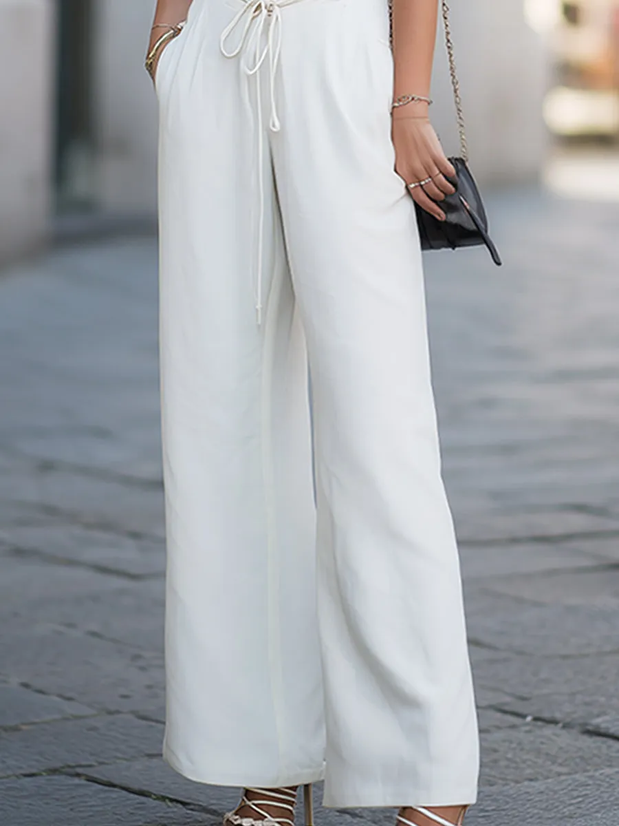 Sleeveless Lace-Panel Drawstring Waist Wide-Leg Jumpsuit sold by Mooyius product image thumbnail 3