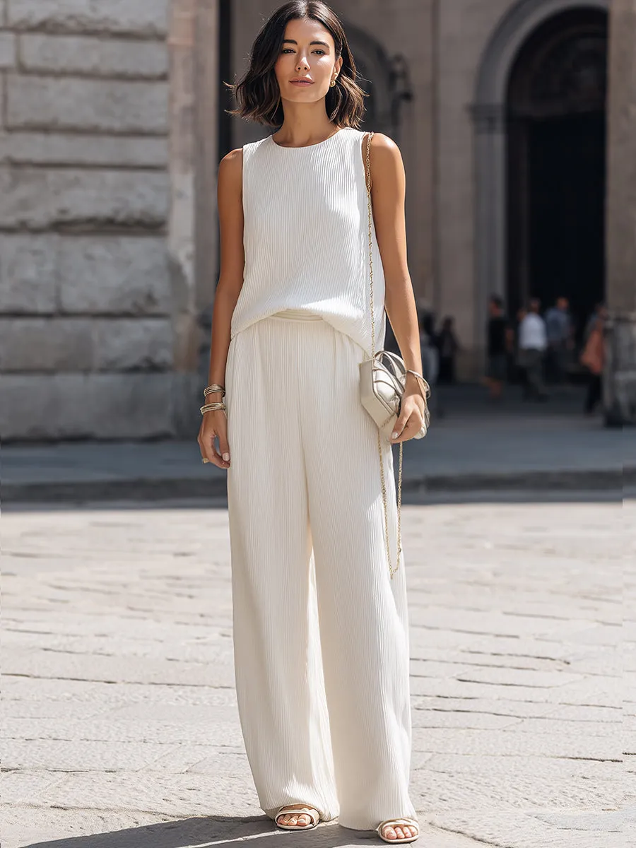 Pleated Sleeveless Relaxed Top And Wide-Leg Pants Set sold by Mooyius product image thumbnail 2