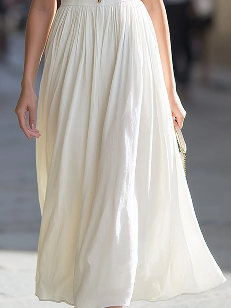 Square-Neck Button-Front Gathered Midi Dress sold by Mooyius product image thumbnail 3
