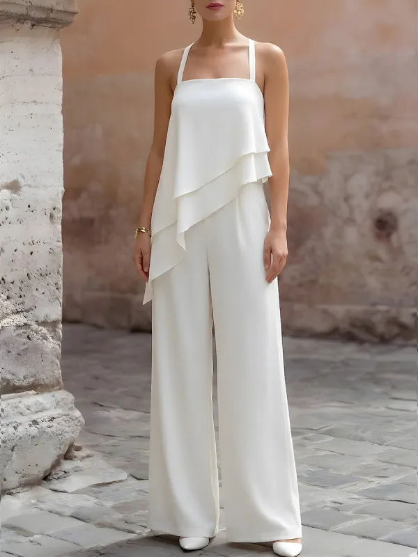 Layered Draped Halter Wide-Leg Jumpsuit made by Mooyius