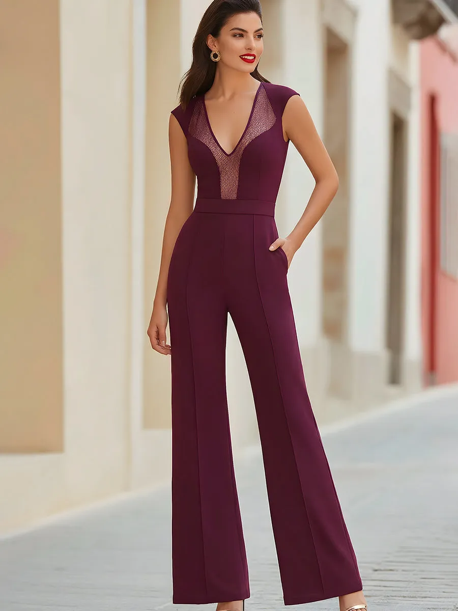 Elegant Mesh Panel Sleeveless High Waist Wide Leg Jumpsuit sold by Mooyius product image thumbnail 2