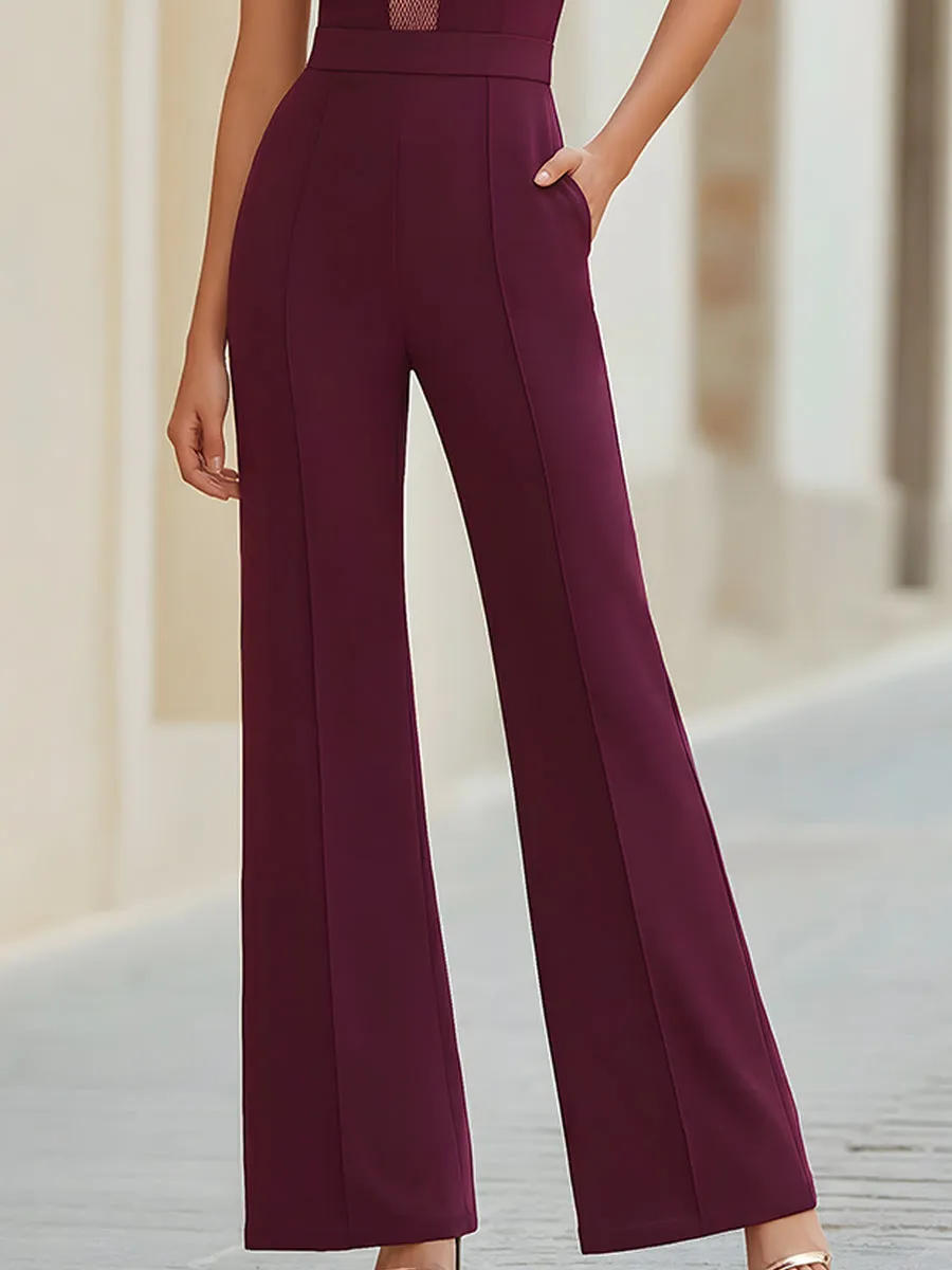 Elegant Mesh Panel Sleeveless High Waist Wide Leg Jumpsuit sold by Mooyius product image thumbnail 4